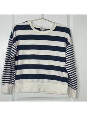 Evereve Navy & White Striped Sweatshirt Womens S Cotton Blend Crewneck Casual